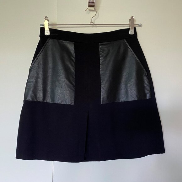 Jupe tissu stretch et simili cuir noir - Picture 1 of 4